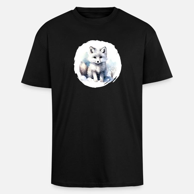 Polarfuchs Aquarell - Oversized Heavyweight Unisex T-Shirt - Schwarz