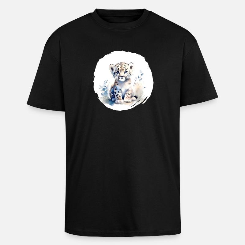 Schneeleopard Aquarell - Oversized Heavyweight Unisex T-Shirt - Schwarz