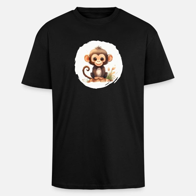 Aquarelle de singe - T-shirt unisexe oversize épais - noir