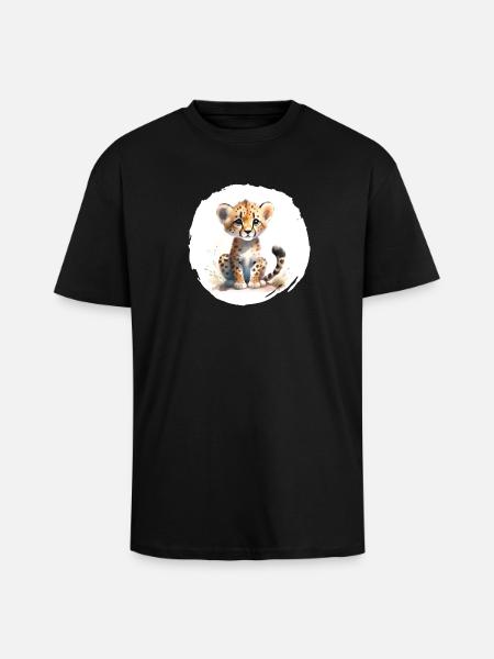 Aquarelle Guépard - T-shirt unisexe oversize épais - noir