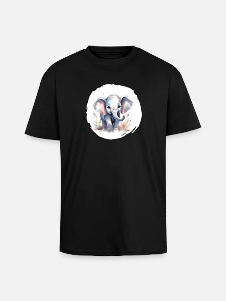 Aquarelle Éléphant - T-shirt unisexe oversize épais - noir