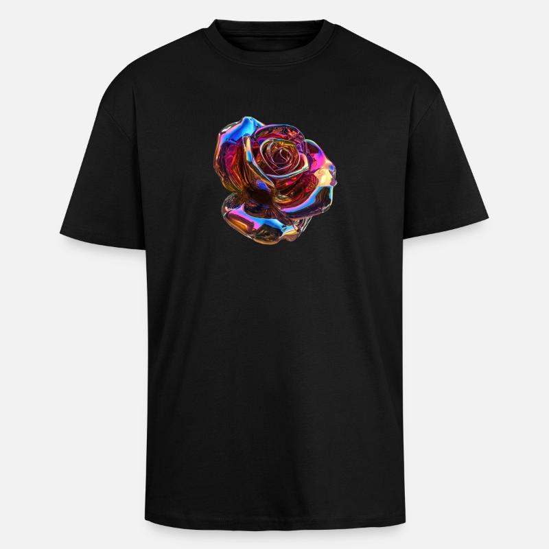 Irisierende Regenbogenrose - Oversized Heavyweight Unisex T-Shirt - Schwarz