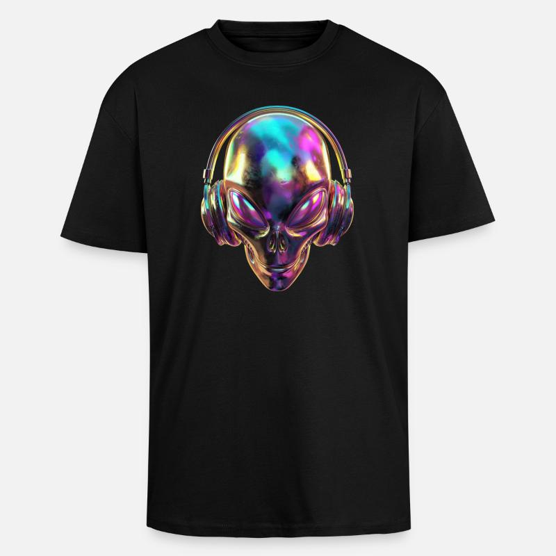 Chromatischer Alien-Kopf mit Kopfhörern - Oversized Heavyweight Unisex T-Shirt - Schwarz