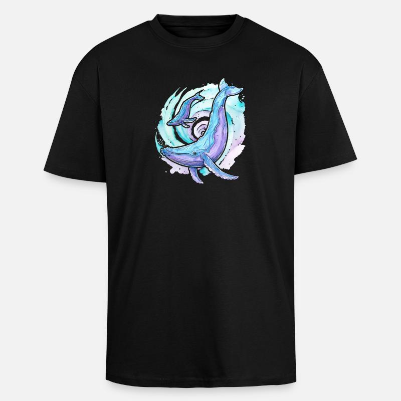 Baleine à bosse avec baleineau - T-shirt unisexe oversize épais - noir