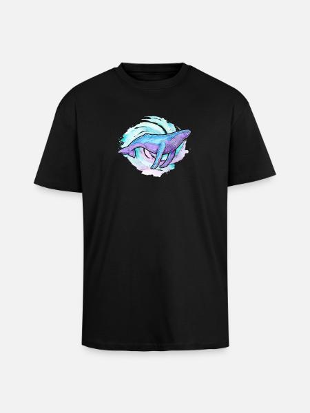 Buckelwal Aquarell - Oversized Heavyweight Unisex T-Shirt - Schwarz