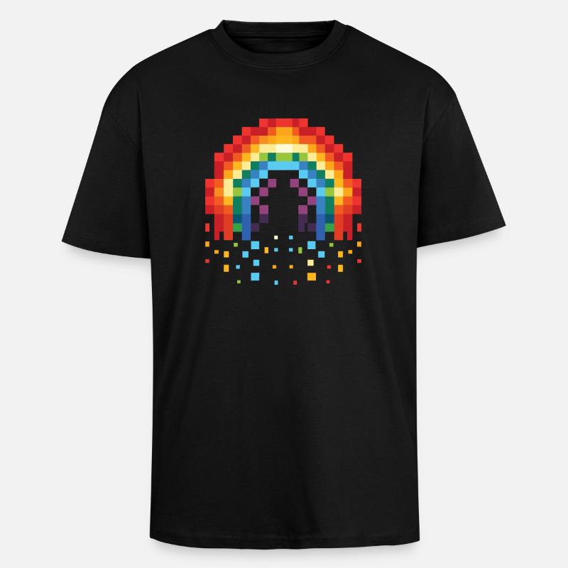 Pixel Art Rainbow 8-Bit Rétro - T-shirt unisexe oversize épais - noir