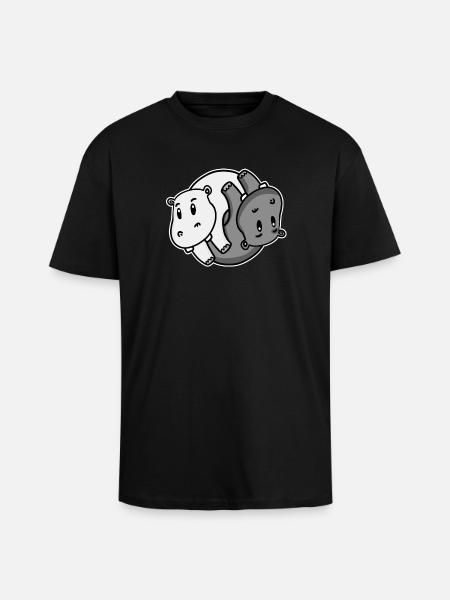 Yin Yang Hippopotamus - Unisex Oversized Heavyweight T-shirt - black