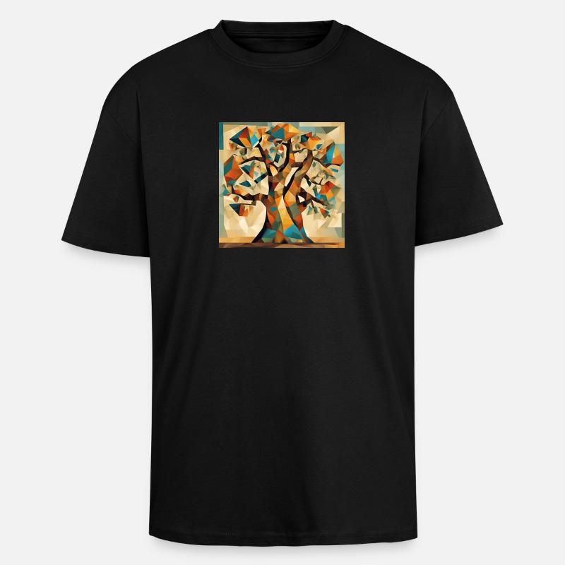 Herbstbaum in Geometrie - Oversized Heavyweight Unisex T-Shirt - Schwarz