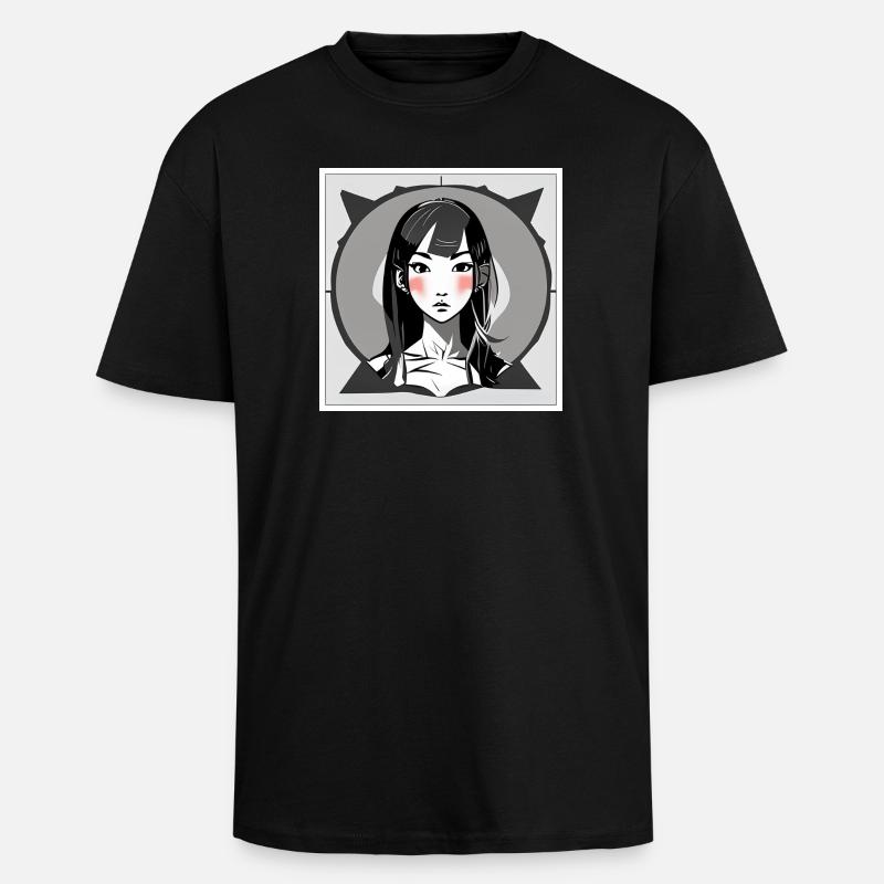 Errötendes Manga-Mädchen - Oversized Heavyweight Unisex T-Shirt - Schwarz