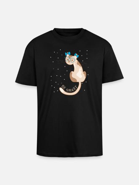 Cat, be smart - Unisex Oversized Heavyweight T-shirt - black