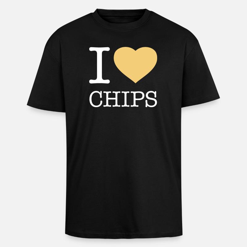 I LOVE CHIPS - Oversized Heavyweight Unisex T-Shirt - Schwarz