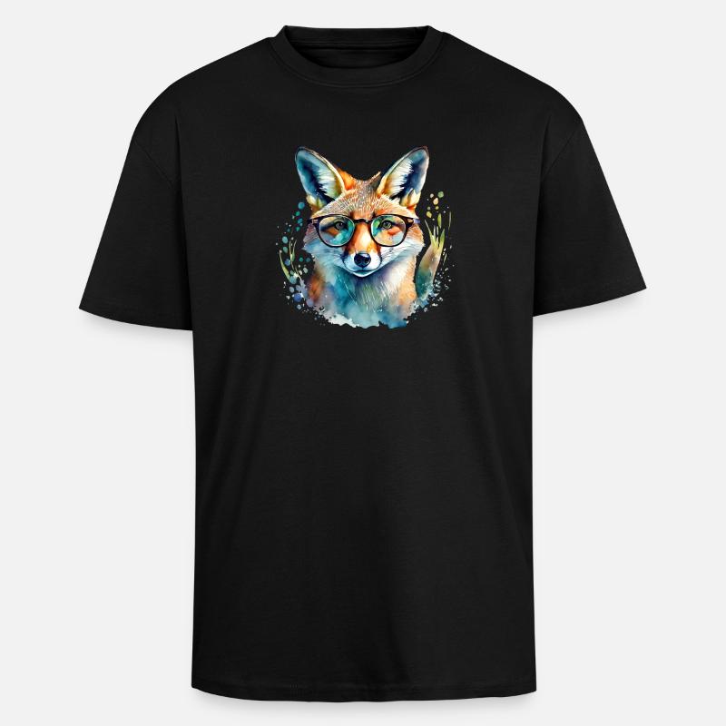 Fuchs mit Brille - Oversized Heavyweight Unisex T-Shirt - Schwarz