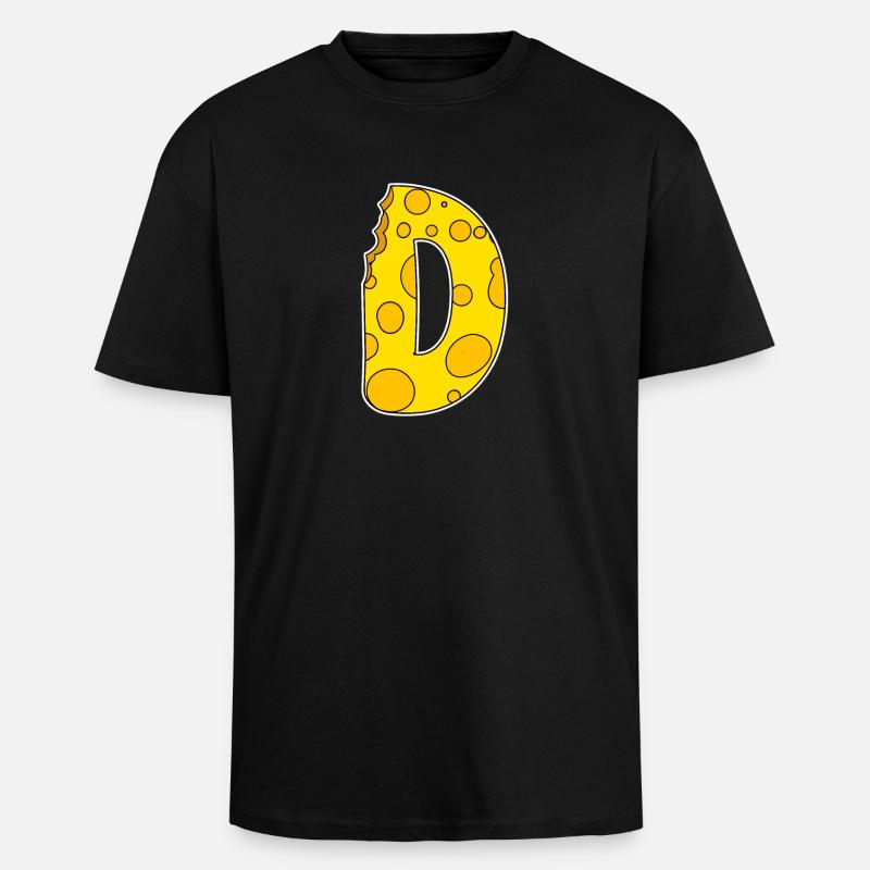 Buchstabe D - Anfangsbuchstabe D - Käse Motiv - Oversized Heavyweight Unisex T-Shirt - Schwarz