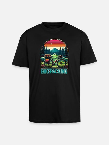 Bikepacking Sunset Trail - Unisex Oversized Heavyweight T-shirt - black