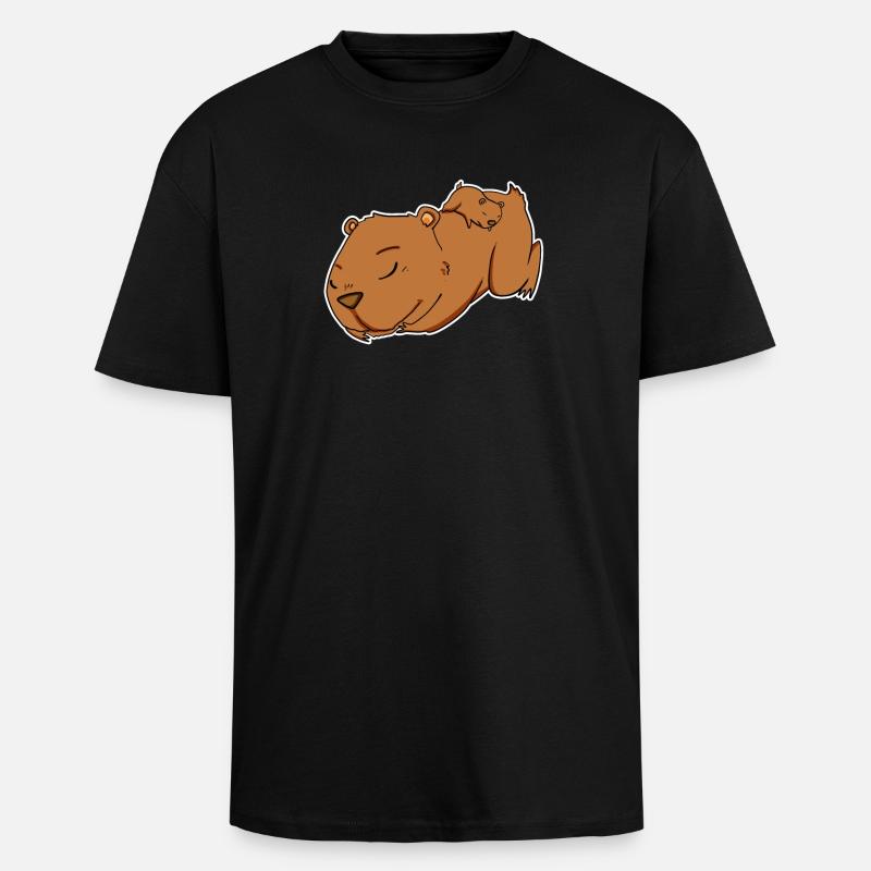 Famille - Capybara avec bébé Capybara - T-shirt unisexe oversize épais - noir