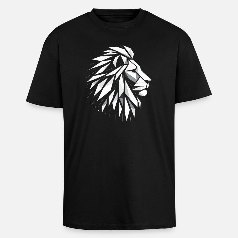 Tête de Lion Polygone Art - T-shirt unisexe oversize épais - noir