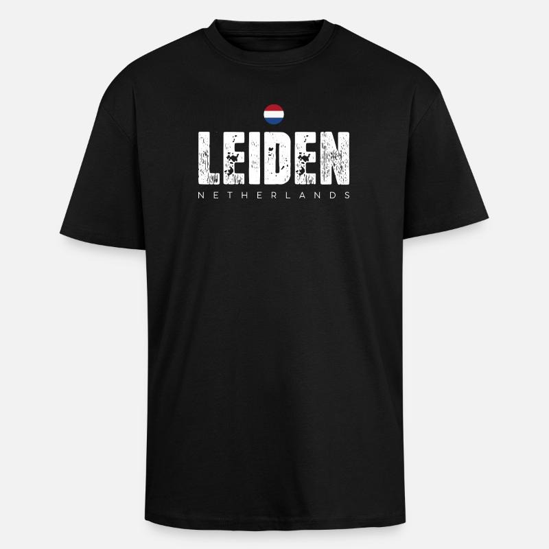 Leiden City Distressed Print - Oversized Heavyweight Unisex T-Shirt - Schwarz