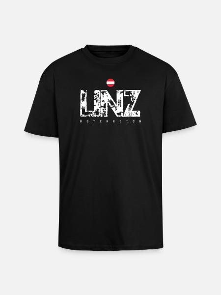 Linz Distressed City Text - Unisex Oversized Heavyweight T-shirt - black