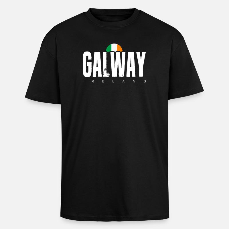 Galway Ireland Distressed Text Logo - Unisex Oversized Heavyweight T-shirt - black