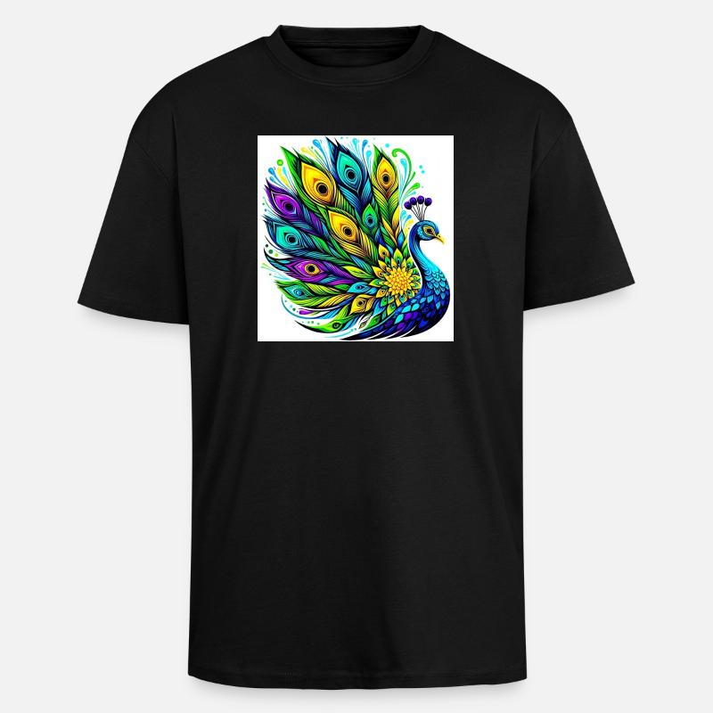 Pfau - Oversized Heavyweight Unisex T-Shirt - Schwarz