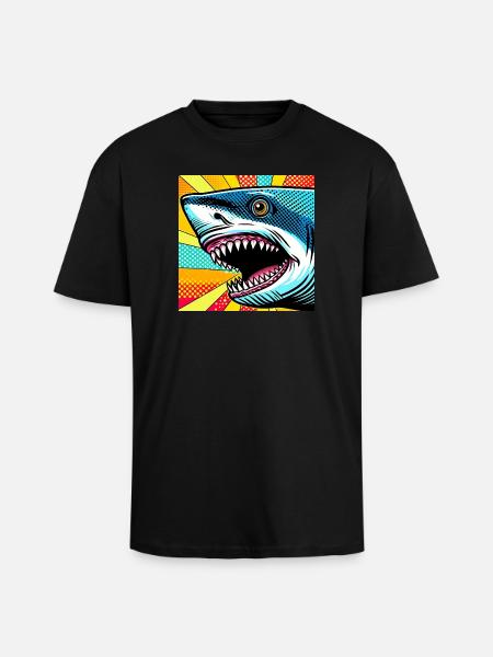 Requin Pop Art - T-shirt unisexe oversize épais - noir