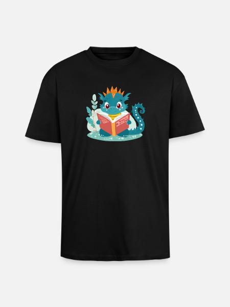 Little dragon with book - Unisex Oversized Heavyweight T-shirt - black