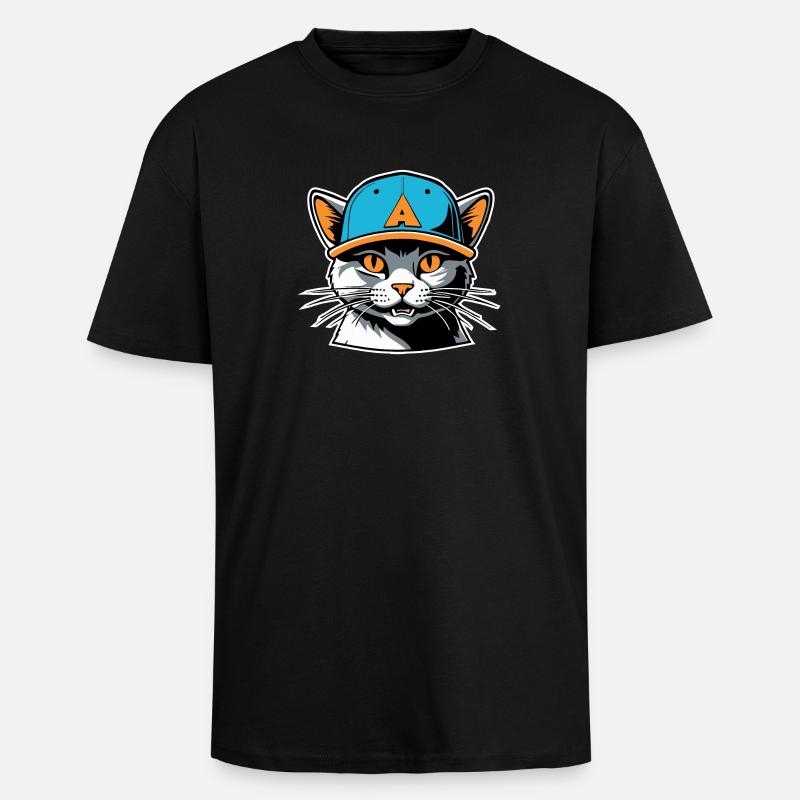 Cat in a hat - Unisex Oversized Heavyweight T-shirt - black