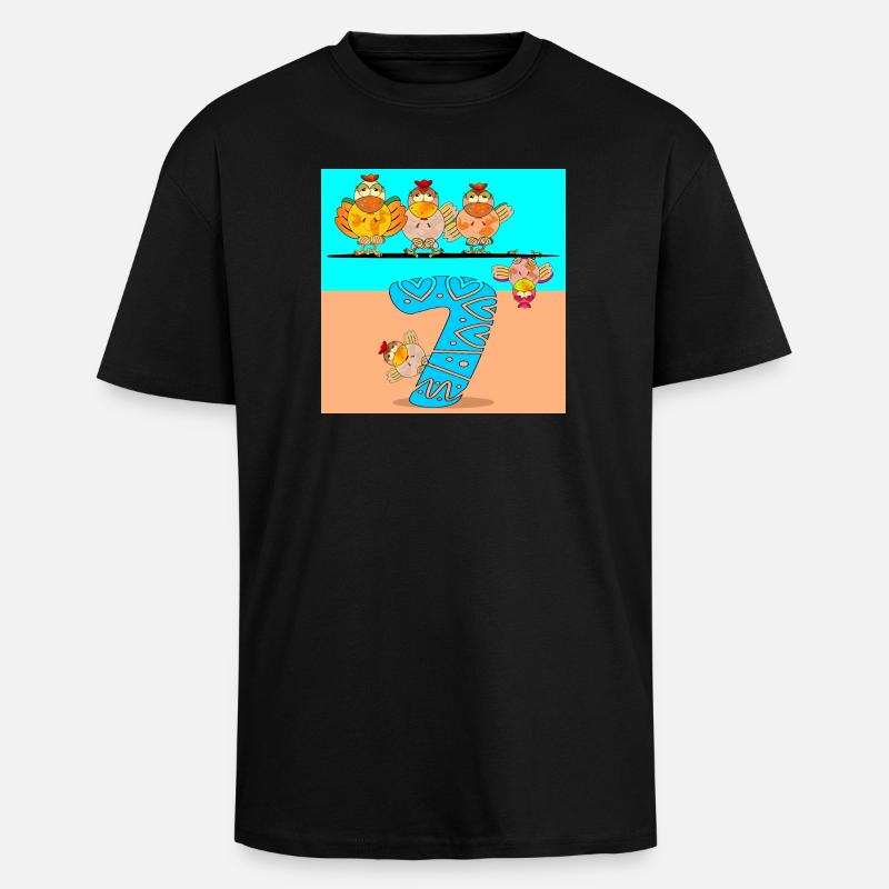 7ème Anniversaire Écolier - Polager Volaille - T-shirt unisexe oversize épais - noir