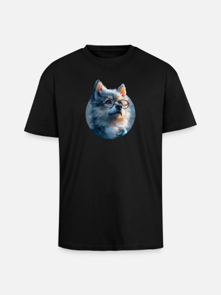 Illustration of Wolf with Glasses - Unisex Oversized Heavyweight T-shirt - black