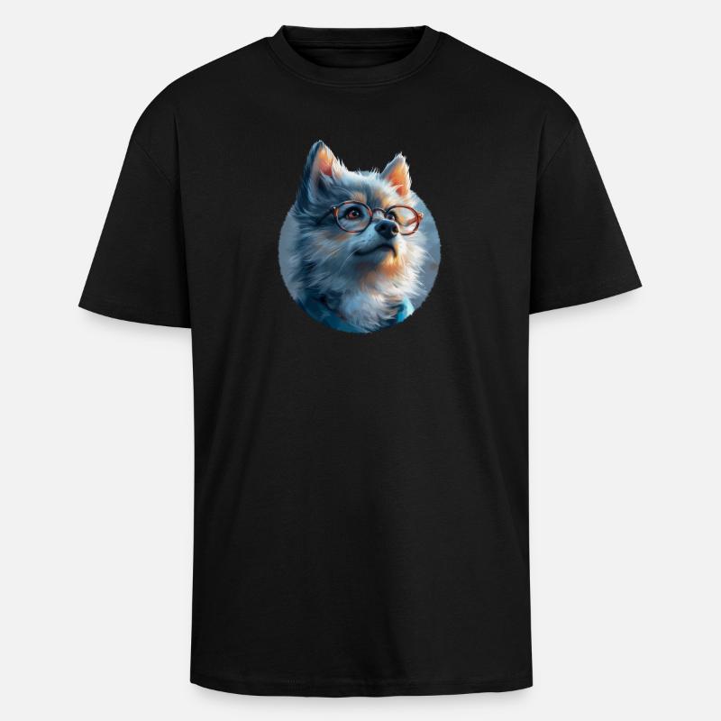 Illustration des Wolfes mit Brille - Oversized Heavyweight Unisex T-Shirt - Schwarz