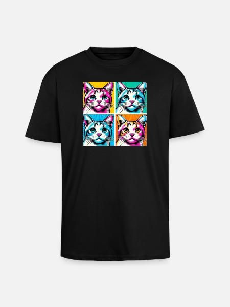 Chat Pop Art - T-shirt unisexe oversize épais - noir