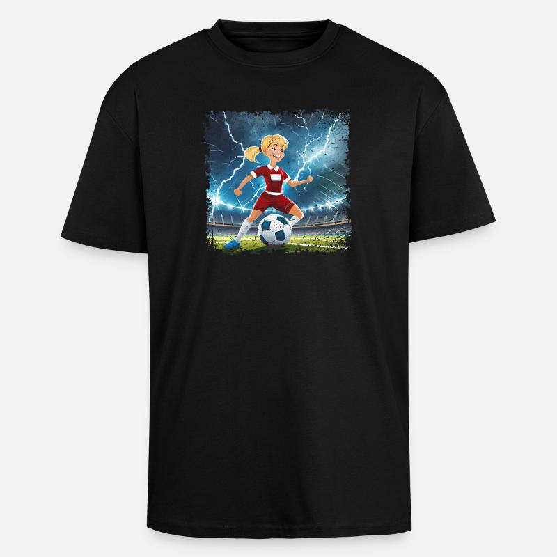 Fussballerin Comicfigur Stadion mit Blitzen - Oversized Heavyweight Unisex T-Shirt - Schwarz