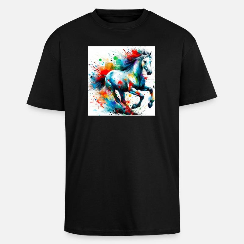 Pferd - Oversized Heavyweight Unisex T-Shirt - Schwarz
