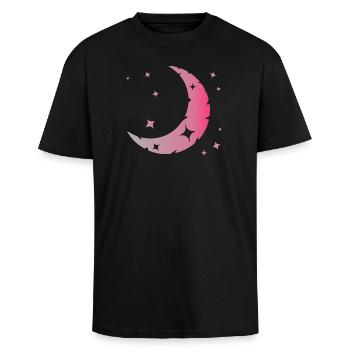 Mond und Sterne - Oversized Heavyweight Unisex T-Shirt - Schwarz - Vorne - Alina (178cm) & Michal (187cm)