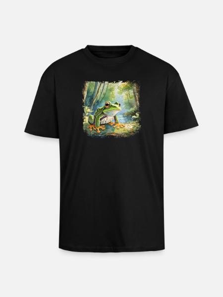 Niedlicher junger Frosch im Kinderbuchstil - Oversized Heavyweight Unisex T-Shirt - Schwarz