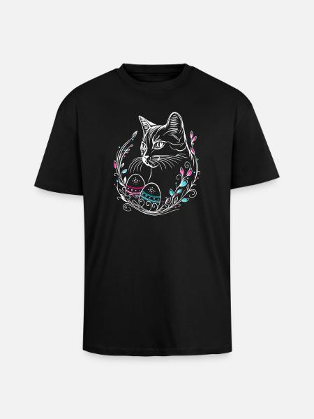 Cat Easter Easter Eggs Easter Cat - Unisex Oversized Heavyweight T-shirt - black