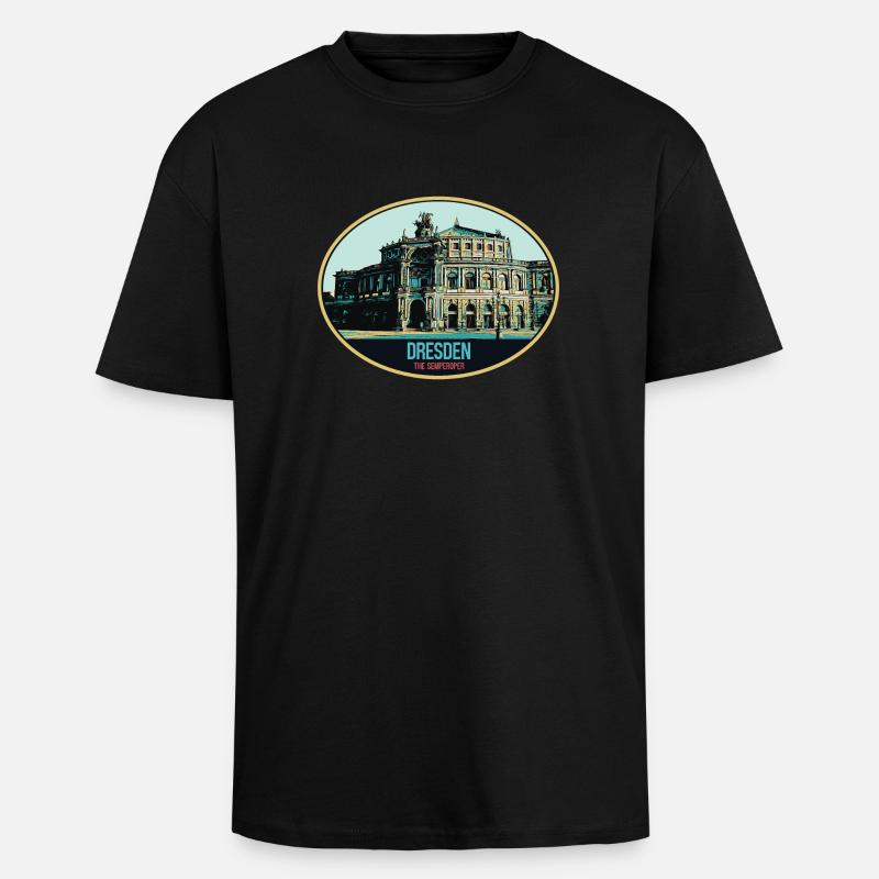 Semperoper de Dresde : Élégance en Illustration - T-shirt unisexe oversize épais - noir