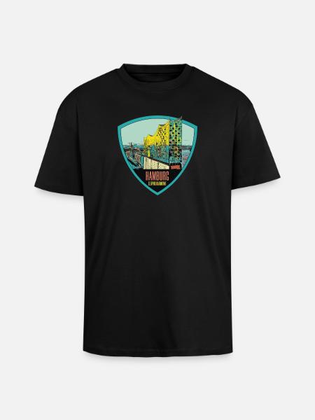 Illustration: , Hamburg - Unisex Oversized Heavyweight T-shirt - black