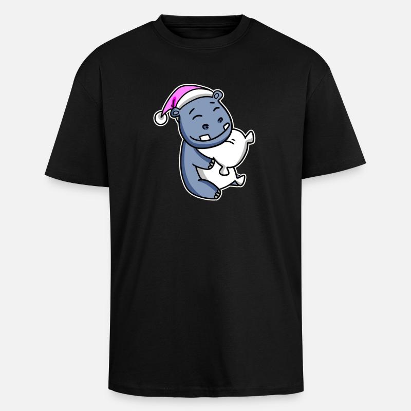 Nilpferd Müde Ausschlafen Schlafen Mädchen - Oversized Heavyweight Unisex T-Shirt - Schwarz
