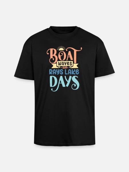 Boat Waves Sun Rays Lake Days - Unisex Oversized Heavyweight T-shirt - black