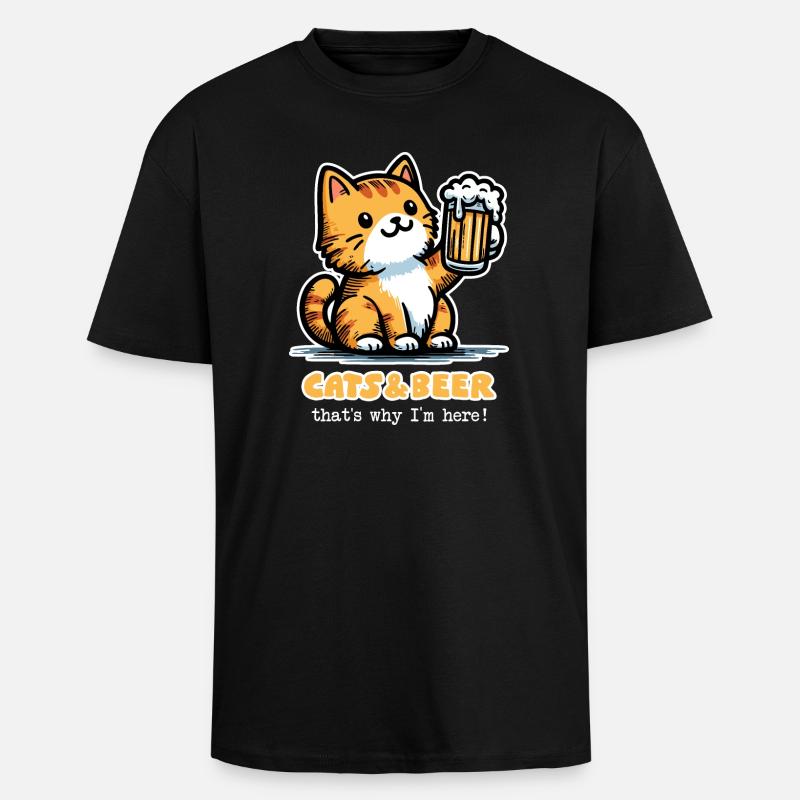 Katzen und Bier 2 (dunkel) - Oversized Heavyweight Unisex T-Shirt - Schwarz