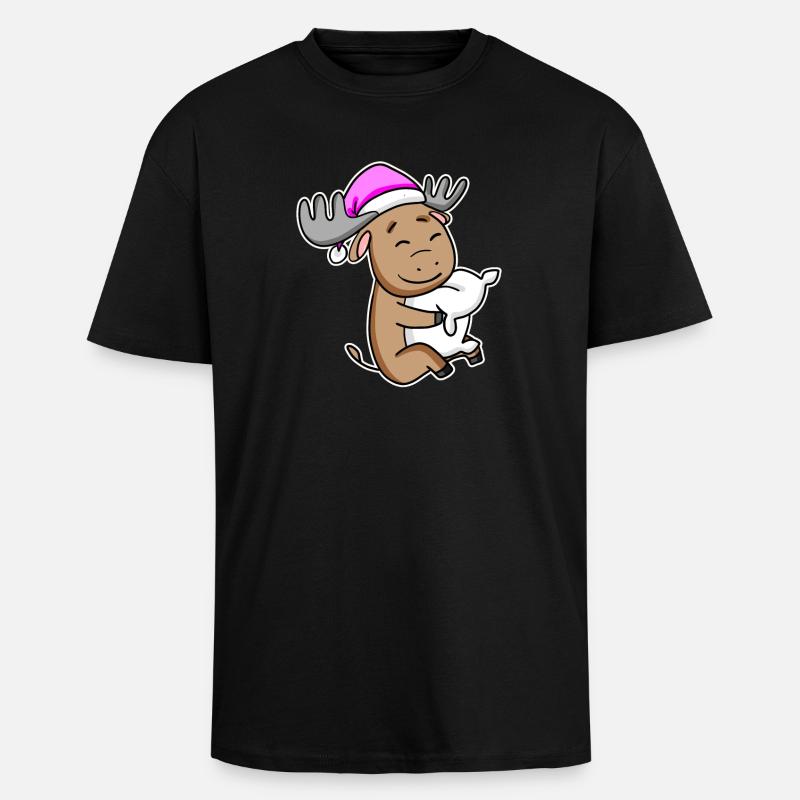 Moose Tired Sleeping Sleeping Girl - Unisex Oversized Heavyweight T-shirt - black
