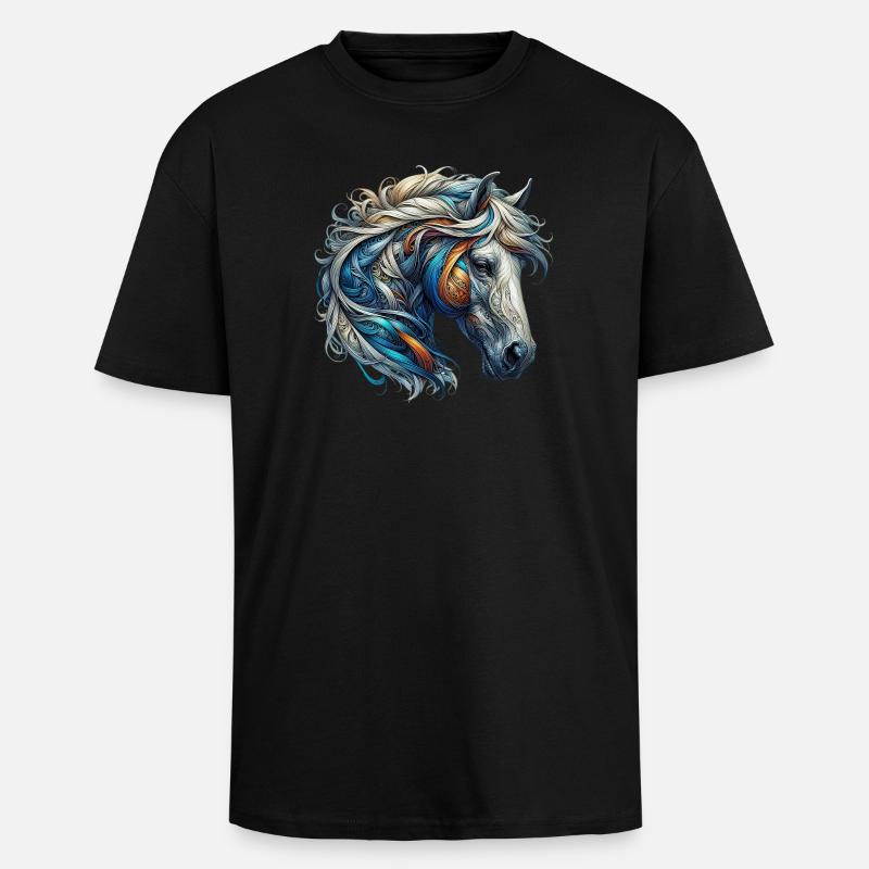 Pferd - Oversized Heavyweight Unisex T-Shirt - Schwarz
