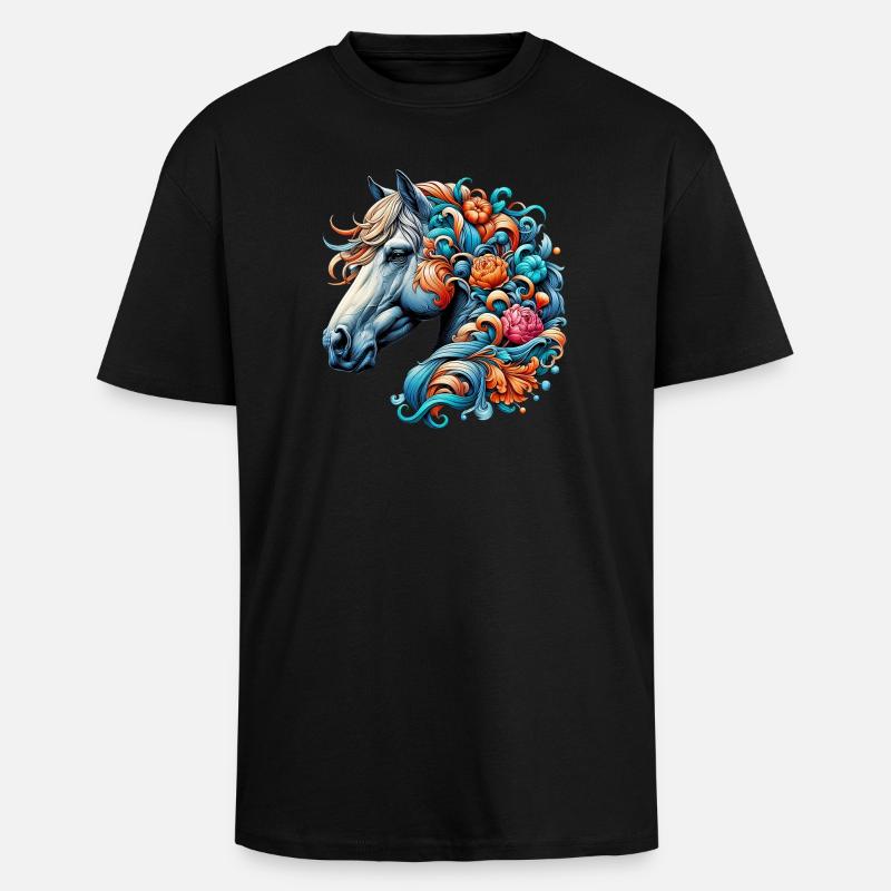 Pferd - Oversized Heavyweight Unisex T-Shirt - Schwarz