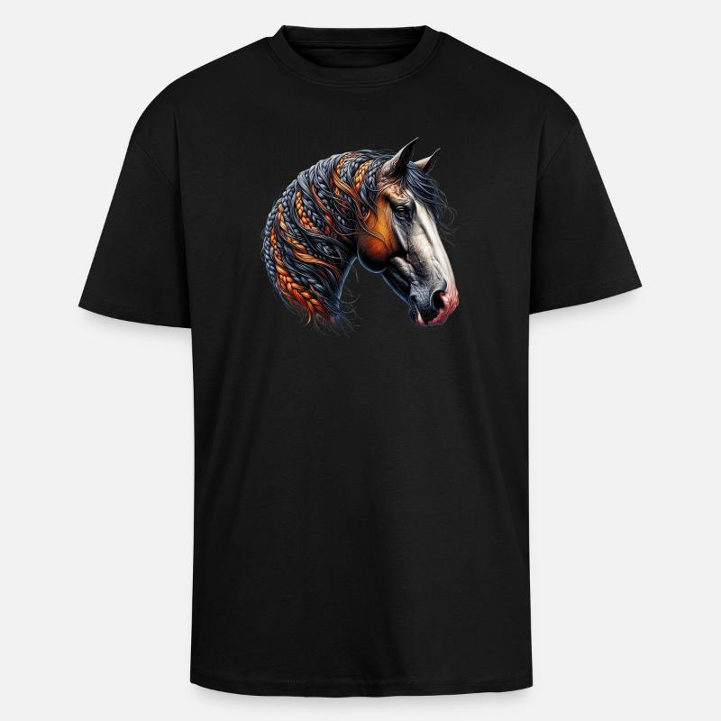 Pferd - Oversized Heavyweight Unisex T-Shirt - Schwarz