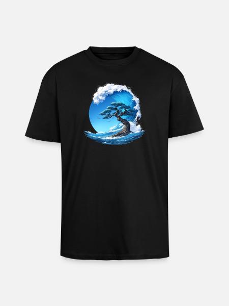 A tree under a wave - Unisex Oversized Heavyweight T-shirt - black