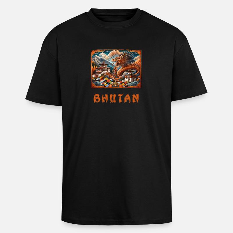 Bouddha Dragon du Bhoutan Thimphu - T-shirt unisexe oversize épais - noir