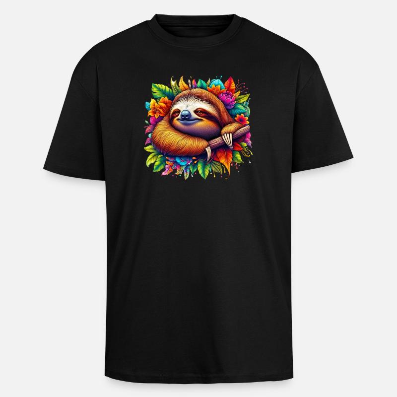 Faultier - Oversized Heavyweight Unisex T-Shirt - Schwarz