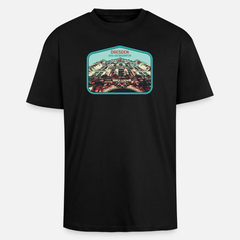 Illustration: Georgentor, Dresden - Oversized Heavyweight Unisex T-Shirt - Schwarz
