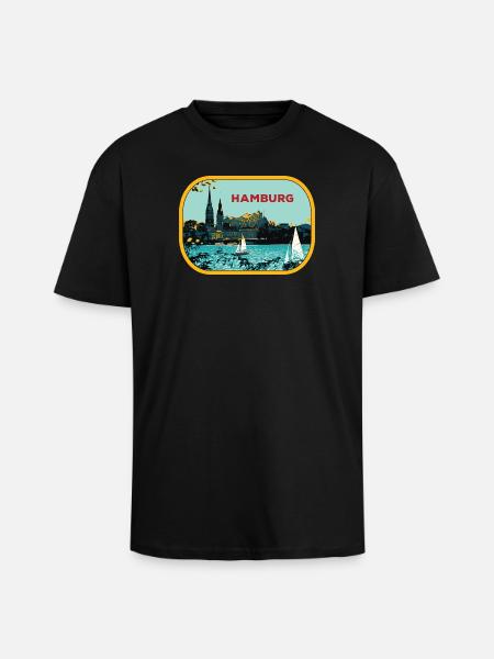 Fluss Hamburg: Segelboot-Illustration - Oversized Heavyweight Unisex T-Shirt - Schwarz